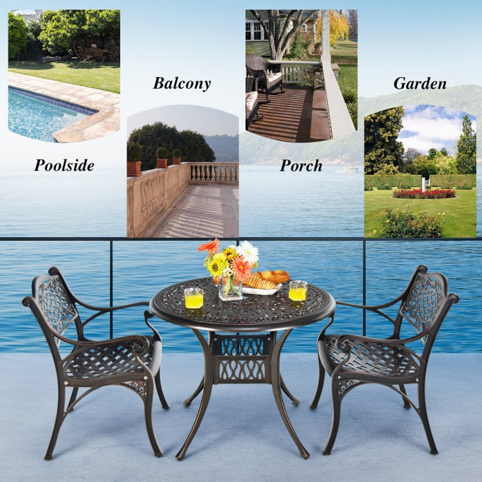 Costway Round Outdoor Dining Table with Umbrella Hole - Suitable for Pool, Backyard, Patio, and Parties