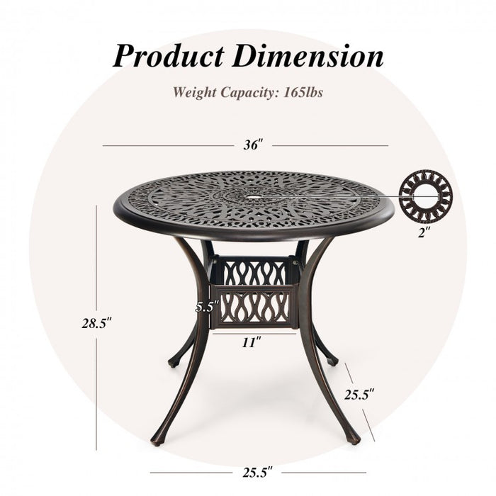 Costway Round Outdoor Dining Table with Umbrella Hole - Suitable for Pool, Backyard, Patio, and Parties