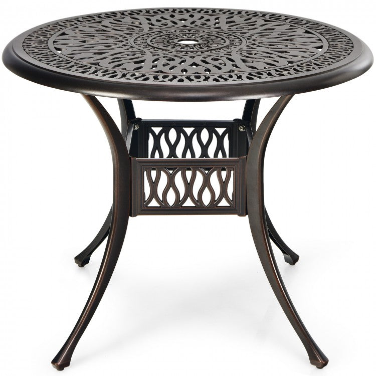 Costway Round Outdoor Dining Table with Umbrella Hole - Suitable for Pool, Backyard, Patio, and Parties