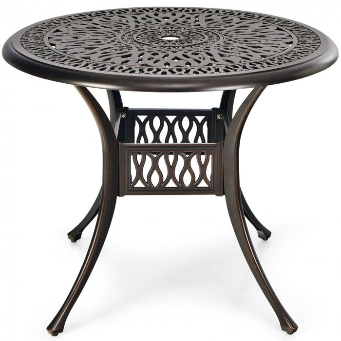 Costway Round Outdoor Dining Table with Umbrella Hole - Suitable for Pool, Backyard, Patio, and Parties