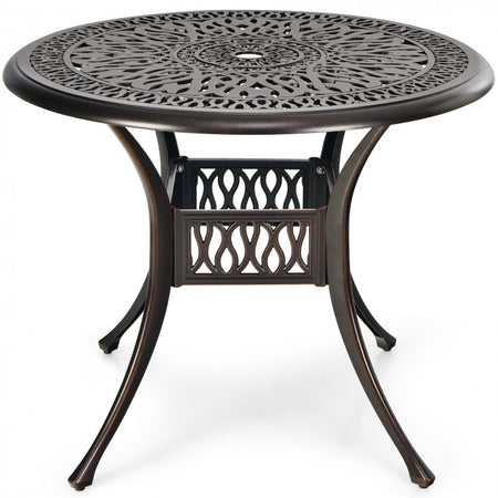 Costway Round Outdoor Dining Table with Umbrella Hole - Suitable for Pool, Backyard, Patio, and Parties