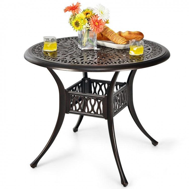 Costway Round Outdoor Dining Table with Umbrella Hole - Suitable for Pool, Backyard, Patio, and Parties