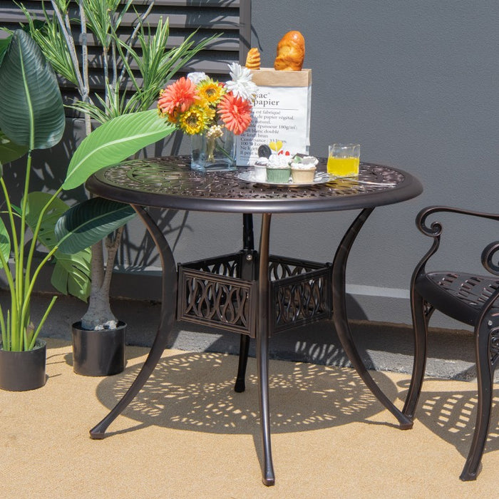 Costway Round Outdoor Dining Table with Umbrella Hole - Suitable for Pool, Backyard, Patio, and Parties
