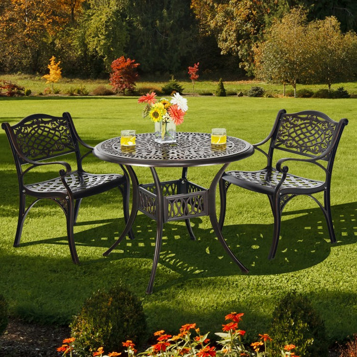 Costway Round Outdoor Dining Table with Umbrella Hole - Suitable for Pool, Backyard, Patio, and Parties