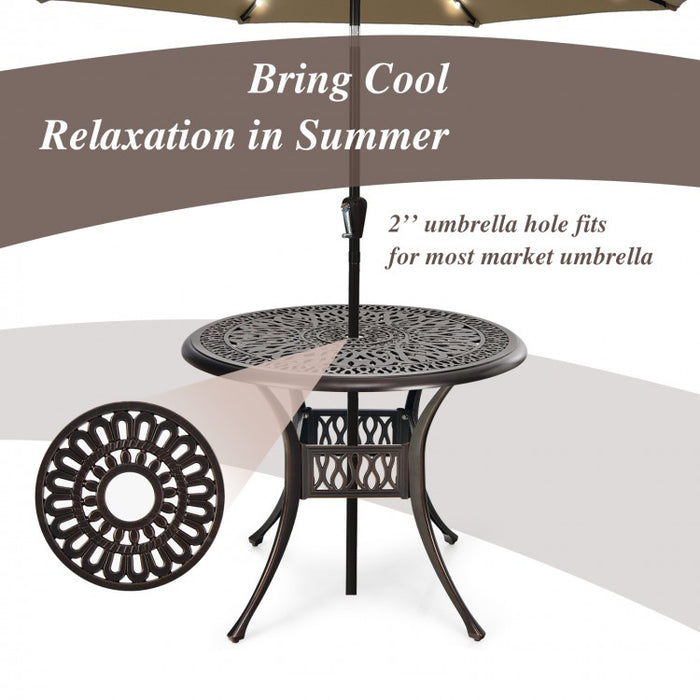 Costway Round Outdoor Dining Table with Umbrella Hole - Suitable for Pool, Backyard, Patio, and Parties