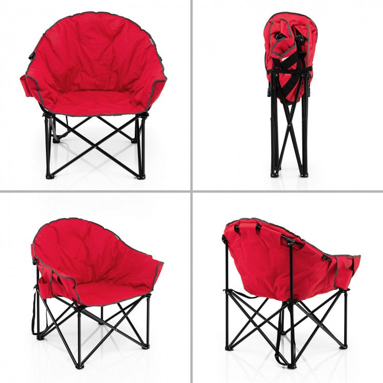 Outdoor Folding Camping Chair with Cushion and Cup Holder - Portable Carrying Bag Suitable for Picnics and Fishing
