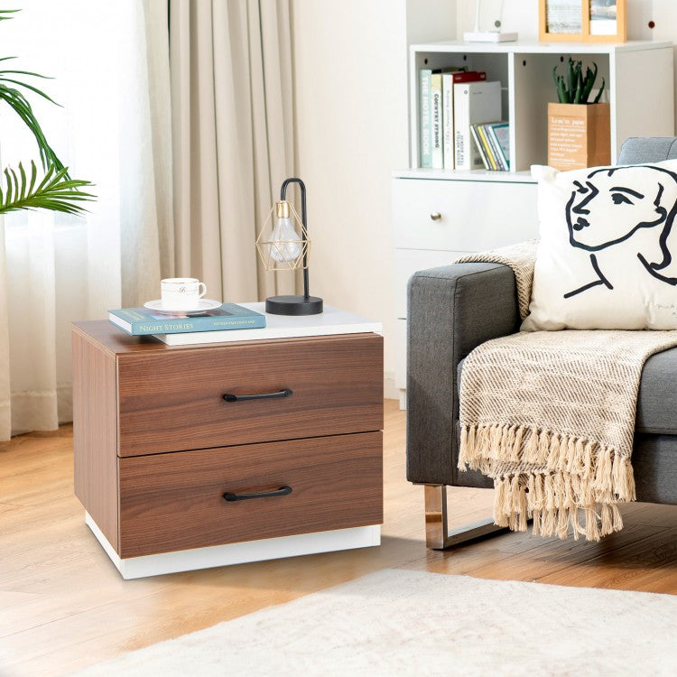 Modern Minimalist Brown 2-Drawer Bedside Table Nightstand