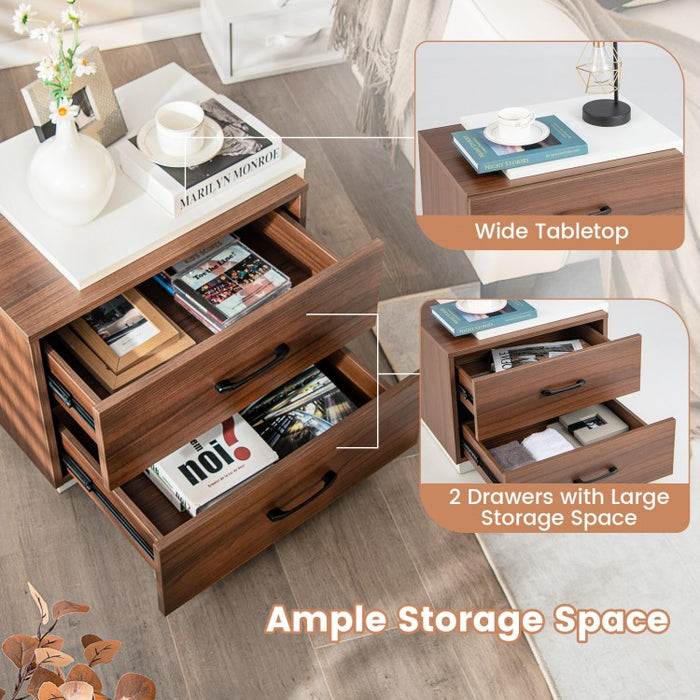 Modern Minimalist Brown 2-Drawer Bedside Table Nightstand