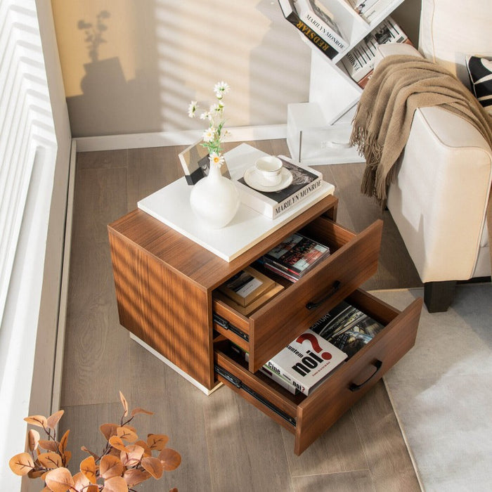 Modern Minimalist Brown 2-Drawer Bedside Table Nightstand