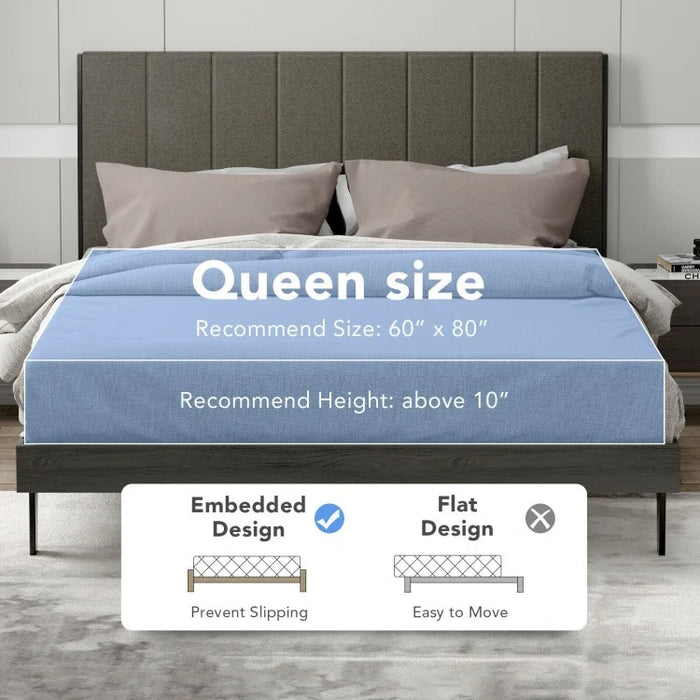 Modern Minimalist Solid Wood Upholstered Bed Frame with Headboard