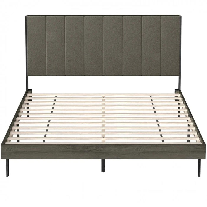Modern Minimalist Solid Wood Upholstered Bed Frame with Headboard