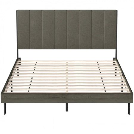 Modern Minimalist Solid Wood Upholstered Bed Frame with Headboard