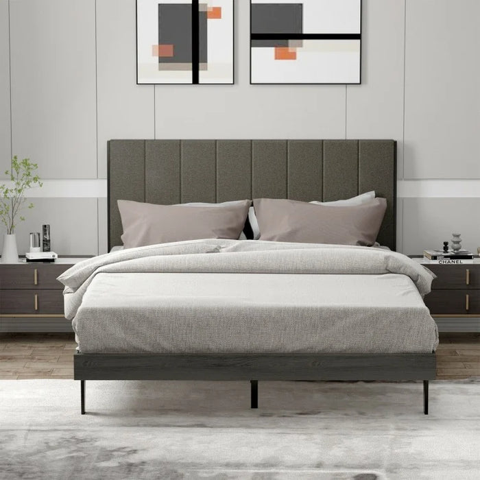 Modern Minimalist Solid Wood Upholstered Bed Frame with Headboard