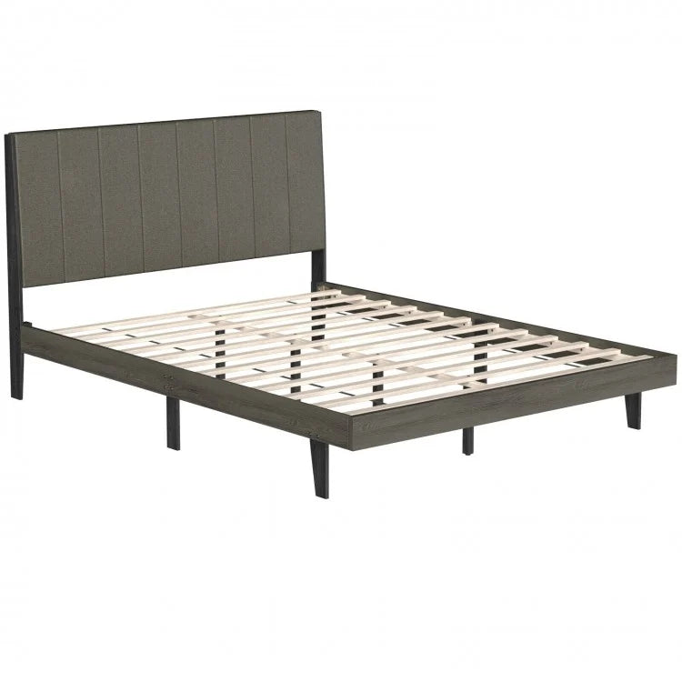 Modern Minimalist Solid Wood Upholstered Bed Frame with Headboard