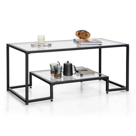 Modern Double-Layer Coffee Table with Tempered Glass Top - Suitable for Living Room and Office