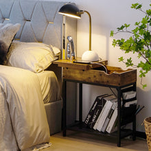 Load image into Gallery viewer, Costway Industrial Style Narrow Side Table with Charging Station - Suitable for Living Room
