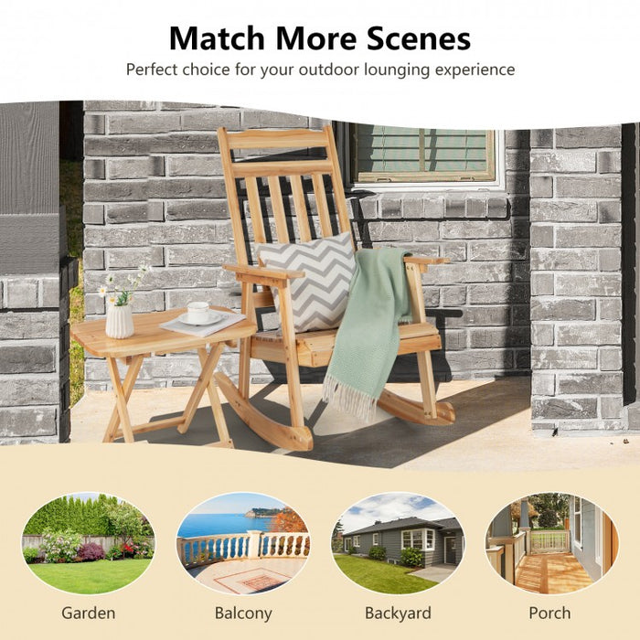 Outdoor Patio Wooden Rocking Chair Set with Folding Table