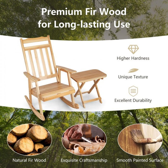Outdoor Patio Wooden Rocking Chair Set with Folding Table
