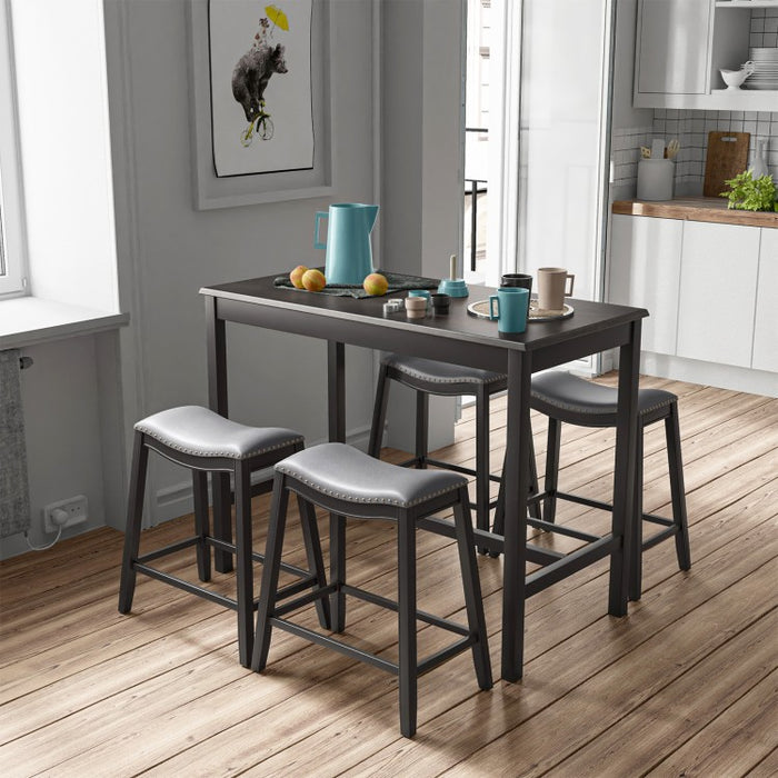 Black Modern Dining Room Sets - 5-Piece Set with Built-in 4 Saddle Stools - Suitable for Restaurant and Small Tavern