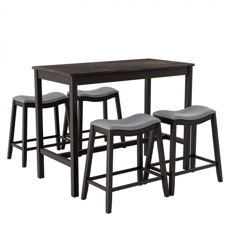 Black Modern Dining Room Sets - 5-Piece Set with Built-in 4 Saddle Stools - Suitable for Restaurant and Small Tavern