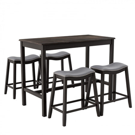 Black Modern Dining Room Sets - 5-Piece Set with Built-in 4 Saddle Stools - Suitable for Restaurant and Small Tavern