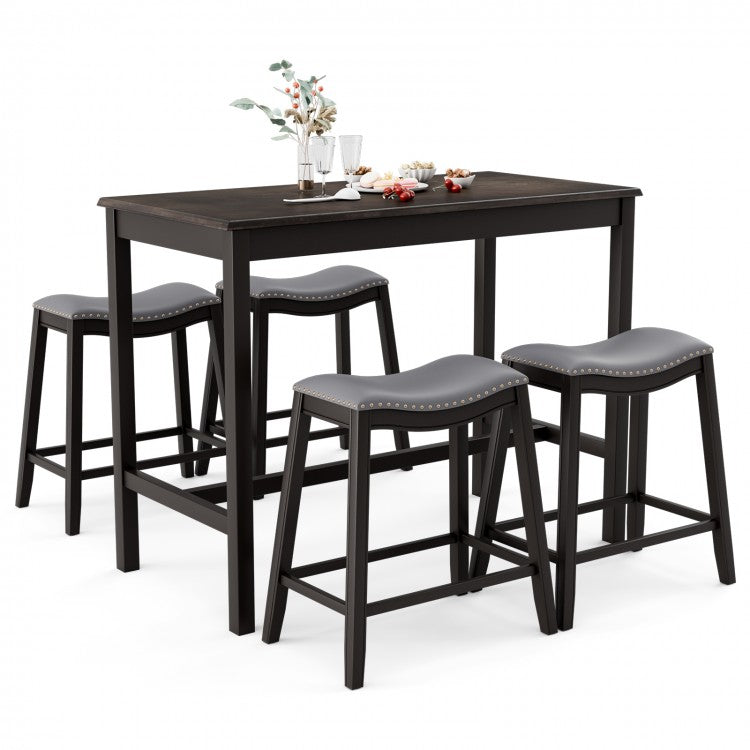 Black Modern Dining Room Sets - 5-Piece Set with Built-in 4 Saddle Stools - Suitable for Restaurant and Small Tavern