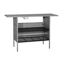 Load image into Gallery viewer, Outdoor Grey Rattan Patio Bar Table with 2-Tier Storage Shelves
