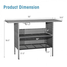 Load image into Gallery viewer, Outdoor Grey Rattan Patio Bar Table with 2-Tier Storage Shelves
