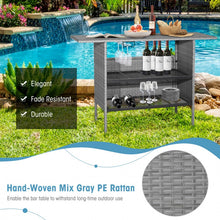 Load image into Gallery viewer, Outdoor Grey Rattan Patio Bar Table with 2-Tier Storage Shelves

