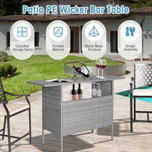 Load image into Gallery viewer, Outdoor Grey Rattan Patio Bar Table with 2-Tier Storage Shelves
