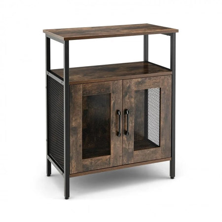 Industrial Vintage Brown Sideboard Buffet Cabinet and Wine Cabinet with Doors