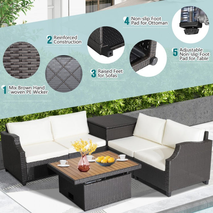 Costway White Sectional Couch 7-Piece Furniture Set with Coffee Table - Suitable for Backyard, Pool, and Garden
