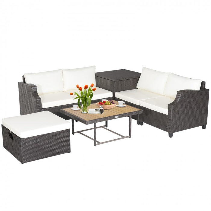 Costway White Sectional Couch 7-Piece Furniture Set with Coffee Table - Suitable for Backyard, Pool, and Garden