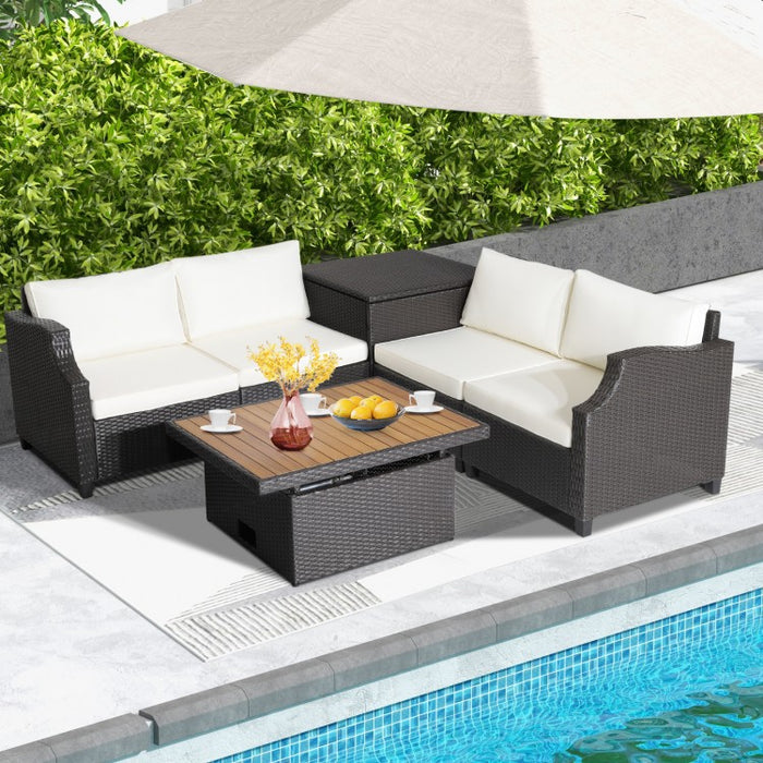 Costway White Sectional Couch 7-Piece Furniture Set with Coffee Table - Suitable for Backyard, Pool, and Garden