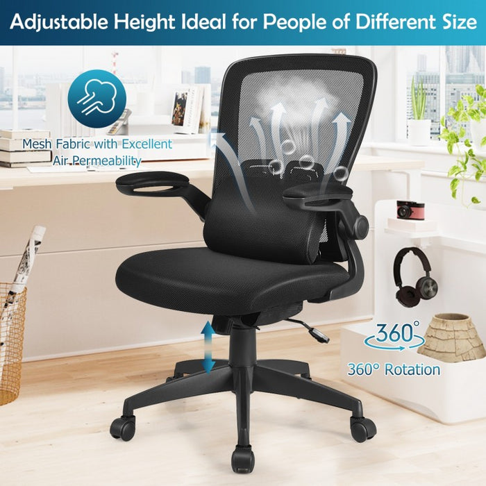 Black Mesh Minimalist Modern Office Computer Chair with Lumbar Pillow