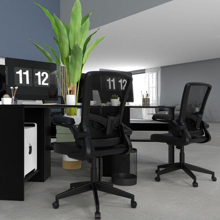 Black Mesh Minimalist Modern Office Computer Chair with Lumbar Pillow