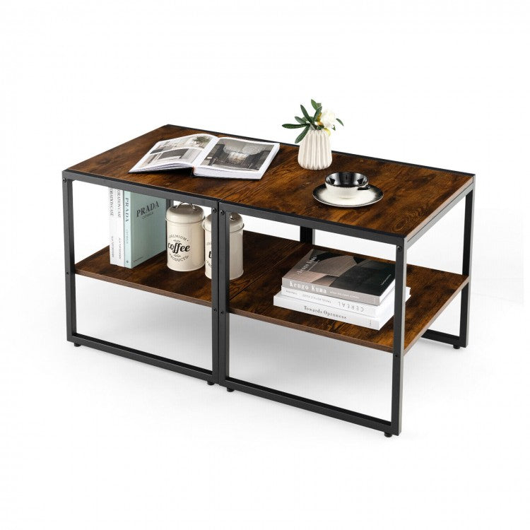 Costway Industrial Style Night Stand Side Table Set of 2 with Open Shelves - Suitable for Bedroom, Living Room, and Cafe