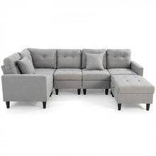 Charger l&#39;image dans la galerie, Costway L-Shaped Gray Sectional Couch Set with Storage Ottoman - Suitable for Living Room and Dormitory
