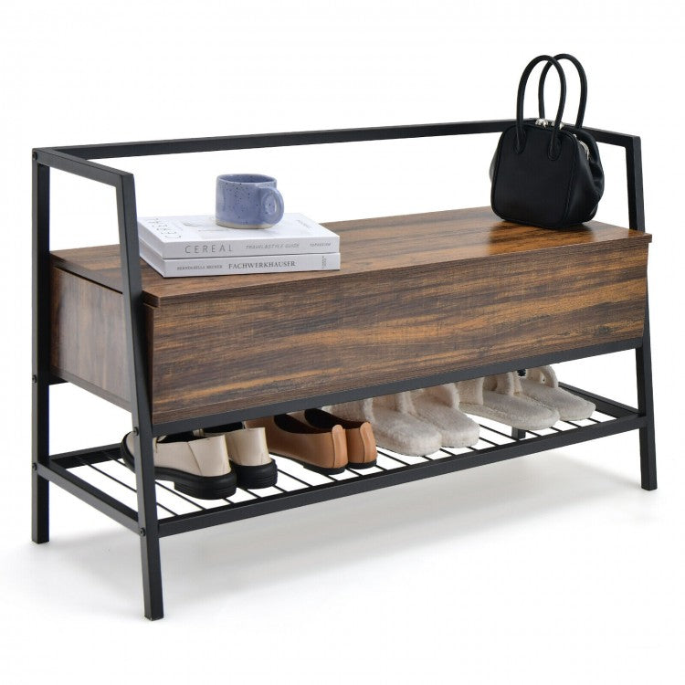 Industrial Style Metal Storage Shoe Bench