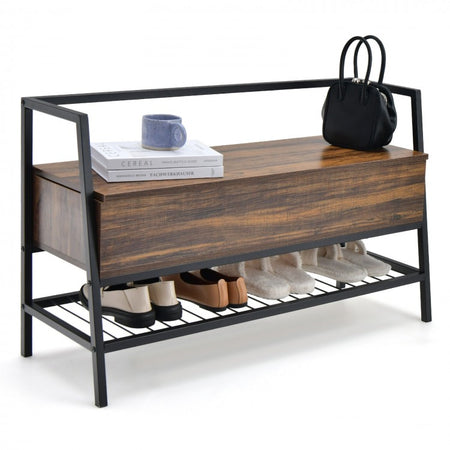 Industrial Style Metal Storage Shoe Bench