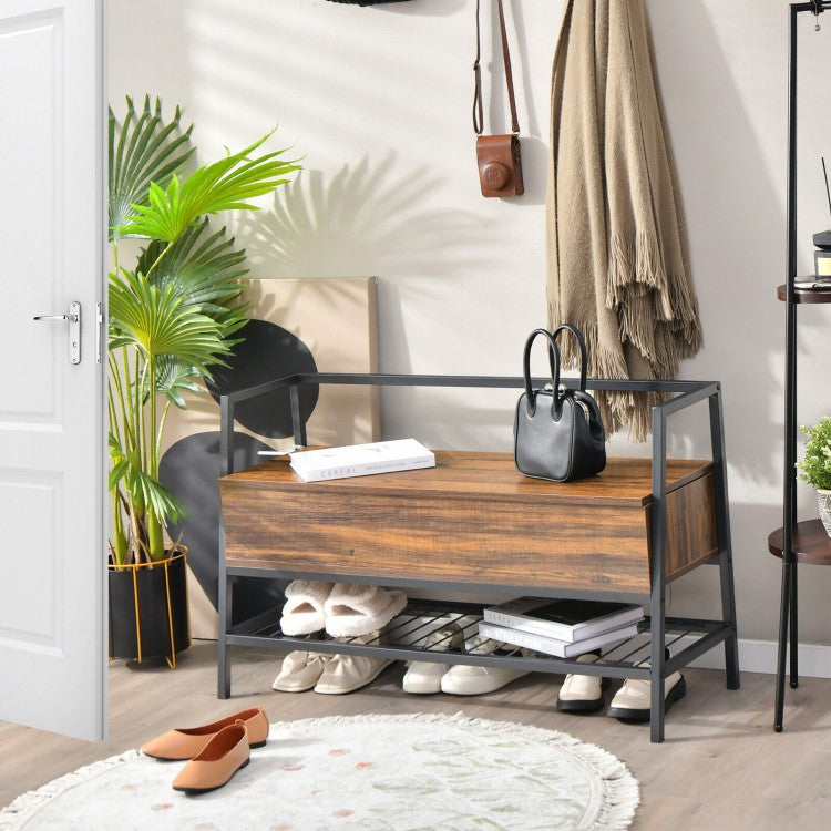 Industrial Style Metal Storage Shoe Bench