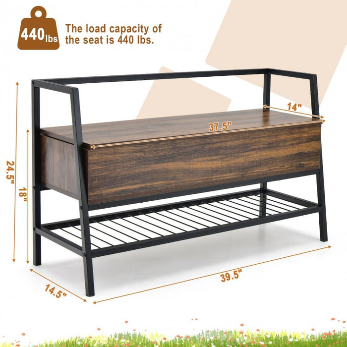 Industrial Style Metal Storage Shoe Bench