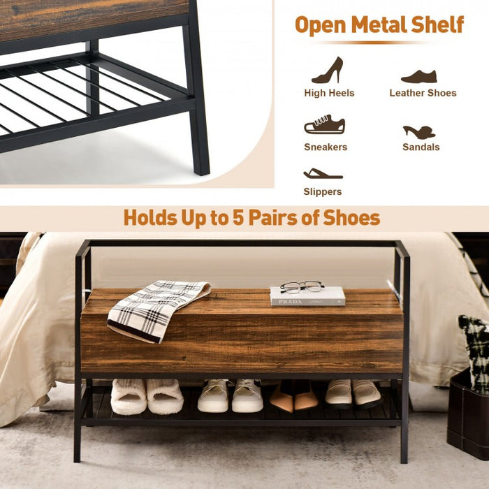 Industrial Style Metal Storage Shoe Bench