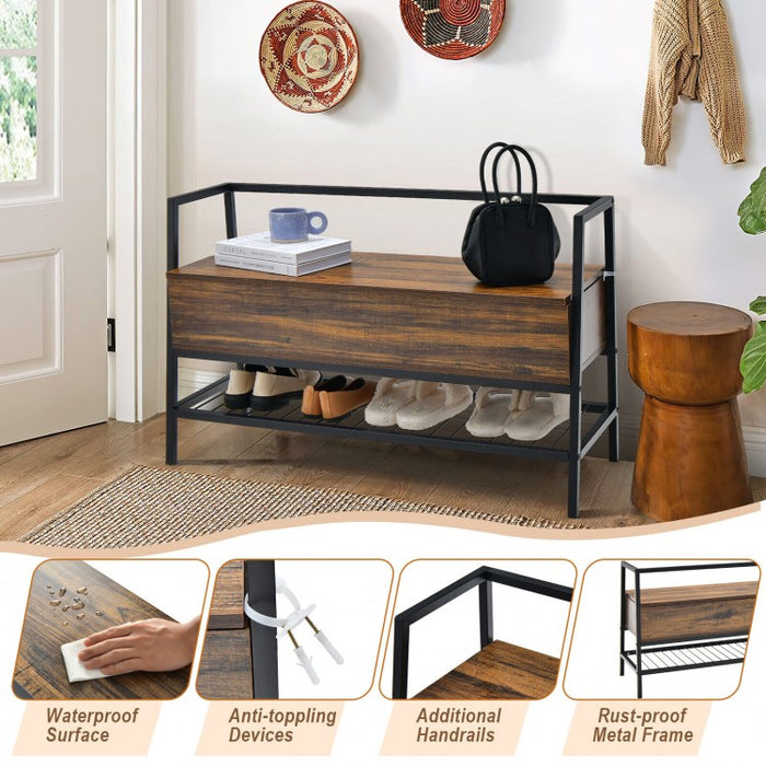 Industrial Style Metal Storage Shoe Bench