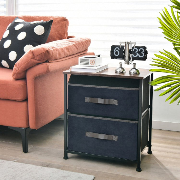 Costway Industrial Style Brown Bed Side Table with 2 Fabric Drawers - Suitable for Bedroom