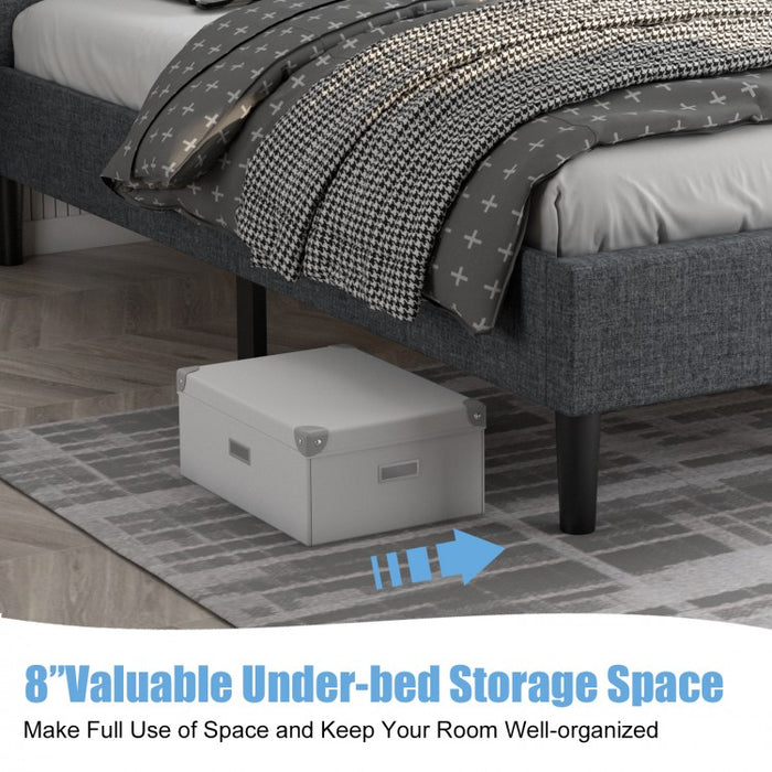 Gray Minimalist Bed Frame with Button-Tufted Headboard