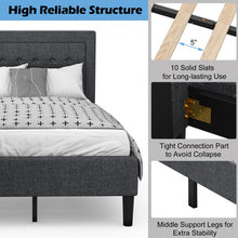 Load image into Gallery viewer, Gray Minimalist Bed Frame with Button-Tufted Headboard
