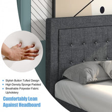 Load image into Gallery viewer, Gray Minimalist Bed Frame with Button-Tufted Headboard
