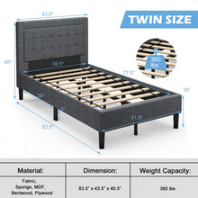 Load image into Gallery viewer, Gray Minimalist Bed Frame with Button-Tufted Headboard
