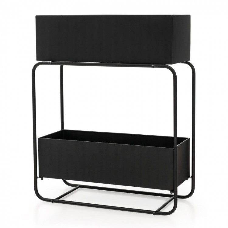 Black Metal 2-Tier Raised Garden Planter with Large Planter Boxes